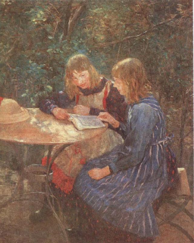 Fritz von Uhde Two daughters in the garden oil painting image